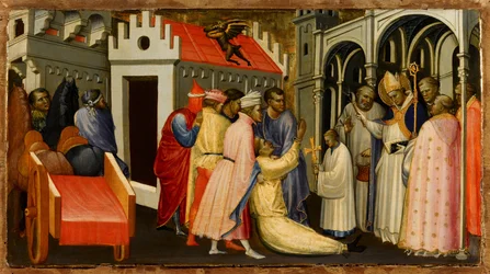 San Hugo de Lincoln exorciza a un hombre poseído por el diablo, 1404-1407