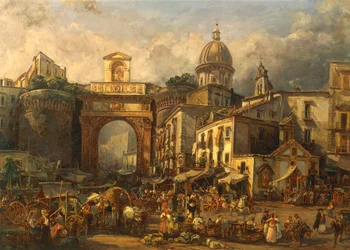 Italia, Nápoles, Mercado en Porta Capuana por Giacinto Gigante
