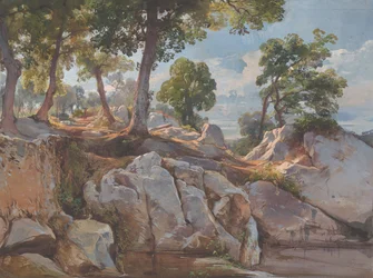 Vista de Arlamato Caserlano, Sorrento; estudio para «Oaks at Sorrento»