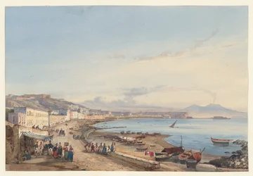 Vista de Nápoles y el Vesubio desde Posillipo, una de las cuatro pequeñas vistas de Nápoles de un «Album Amicorum»