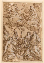 Dibujo, Cristo y la Virgen con santos patronos de Pistoia, 1638