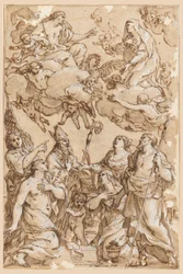 Dibujo, Cristo y la Virgen con santos patronos de Pistoia, 1638