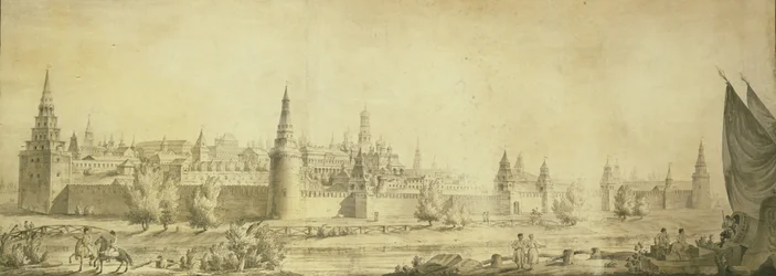 Vista panorámica del Kremlin de Moscú a finales del siglo XVIII, finales de 1790s