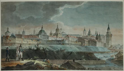 Vista del río Neglinnaya y Kitay-gorod desde la Plaza Petrovsky, 1790s
