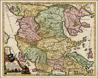 Mapa de Macedonia y Tesalia de 1684 por Giacomo Cantelli da Vignola