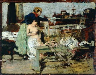 Después del baño (óleo sobre madera)