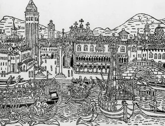 Vista de Venecia en el siglo XV, Italia, xilografía, del Supplementum chronicarum de Giacomo Filippo Foresti (1434-1520).