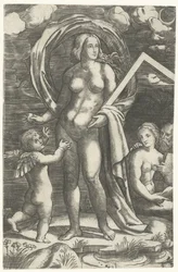 Venus con gancho de dibujo y pareja de Cupido y amor