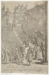 Optocht van muzikanten voor Dogepaleis Hábitos de hombres y mujeres venecianos con la procesión de la Ser.ma Signoria y otros detalles, es decir, triunfos, fiestas y ceremonias públicas de la noble ciudad de Venecia