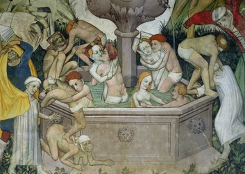 La Fuente de la Vida, detalle de bañistas en la fuente