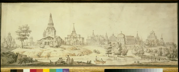 Vista del distrito de Kolomenskoye en Moscú, a la izquierda de la Iglesia de la Ascensión - Obra de Giacomo Antonio Domenico Quarenghi (1744-1817)
