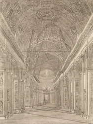 Andamios erigidos para la restauración de la bóveda en la Basílica de San Pedro: Vista general, ca. 1773
