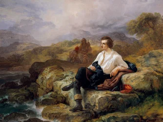 Lord Byron (1788-1824) en la orilla del mar helénico, por Giacomo Trecourt (1812-1882), óleo sobre lienzo