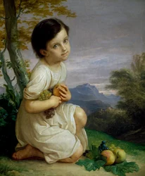 Retrato de Lena Presti con fruta
