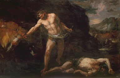 Hércules mata al gigante Caco y recupera el ganado de Gerión