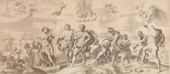 Baco con sus compañeros descubriendo a Ariadna en la isla de Naxos