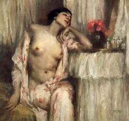 Figura de mujer de medio cuerpo en su toilette (óleo sobre lienzo)