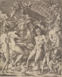 Venus y Marte con amorcillos y tres gracias