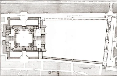 Plan general según el proyecto de Bernini para el Louvre y las Tullerías en “Francoise Architecture” de Jacques-Francois Blondel