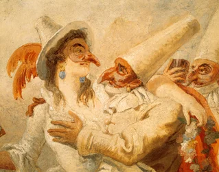 Carnaval de Giandomenico Tiepolo (1727-1804), fresco, detalle con tres máscaras, Ca