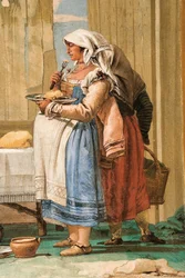 (detalle) de Familia campesina en la mesa, de la Sala de Escenas Rústicas, en la Foresteria, 1757