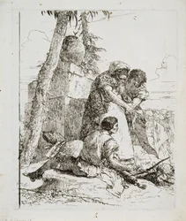 Mago señalando una cabeza ardiente a dos jóvenes, c. 1740s