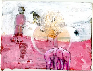 Paloma de madera y elefante, 2014 (técnica mixta)