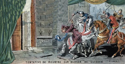Intento de asesinato de Olivier V de Clisson (1336-1407), condestable francés. Ilustración de Gilbert, finales del siglo XIX.