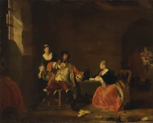 El capitán Macheath destripado por Polly y Lucy en la "Ópera de los mendigos", 1826