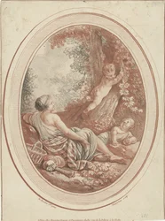 Bacanal con ninfa y putti cerca de árboles