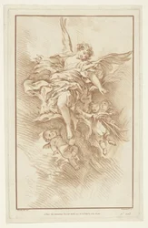 Ángel con tres amorcillos en las nubes