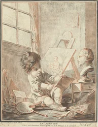 Kind como schilder en atelier Le peintre (título sobre objeto)