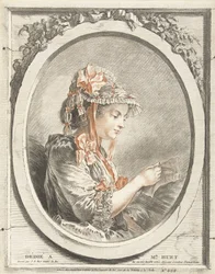 Mujer leyendo en ovalo