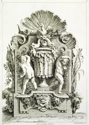Placa de diseños, grabado por Huquier