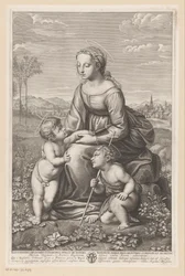 María con el niño y Juan el Bautista en un paisaje de pradera