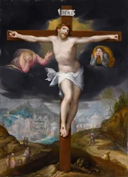 Cristo en la cruz entre dos ángeles