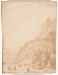 Paisaje con figuras y caballos en primer plano