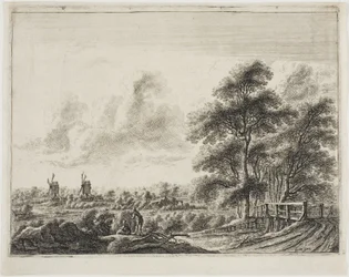 Paisaje con pequeño puente