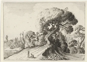 Dos hombres frente a un gran árbol. Siete paisajes (título de la serie)