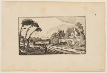 Camino a la izquierda de una casa de campo amurallada, de Doce paisajes con figuras