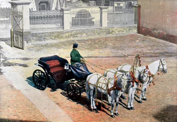 Una troika tirada por tres caballos en verano, Rusia, c1890