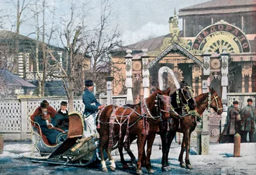 Un trineo troika en Moscú, Rusia, c1890