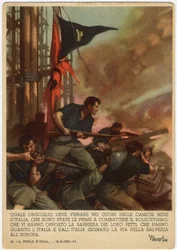 Fascismo: postal de propaganda ilustrada por Gino Boccasil (1901-1952)