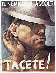 Callad, el enemigo os escucha - Cartel de propaganda italiana, hacia 1942. Ilustración de Gino Boccasile (1901-1952)