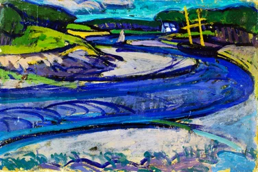 Canal en Gran Bretaña, por Gino Rossi (1884-1947), óleo sobre papel montado en lienzo, 20x30 cm. Italia, siglo XX