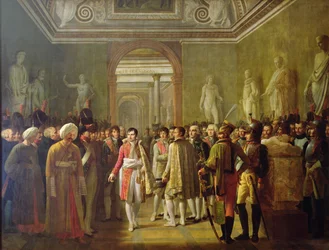 El emperador Napoleón I (1769-1821) recibe a miembros del ejército tras su coronación, 8 de diciembre