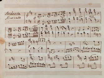 Primera página de la partitura para piano de la sinfonía reducida de Tancredi, ópera de Gioacchino Rossini