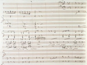 Página de partitura musical de Le Comte Ory con correcciones manuscritas de Gioacchino Rossini