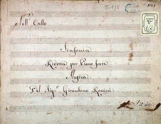 Partitura para la sinfonía reducida para piano de Otello, ópera de Gioacchino Rossini