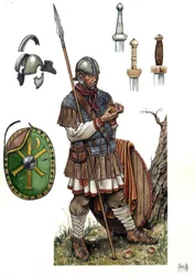 Antigua Roma: soldado de la infantería romana, siglo V o VI.